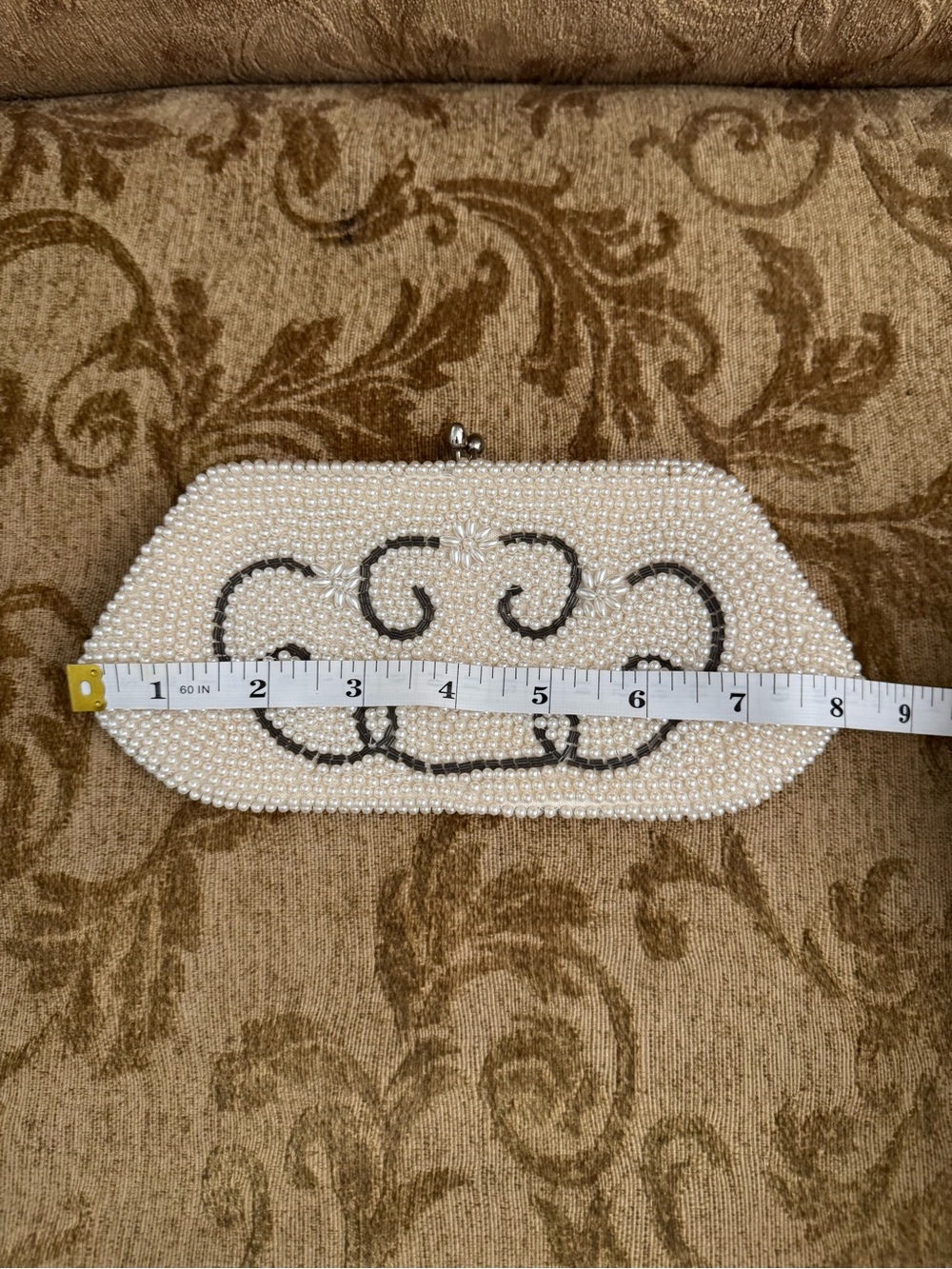 Vintage Pearl Beaded Evening Clutch - White color - Picture 7 of 9